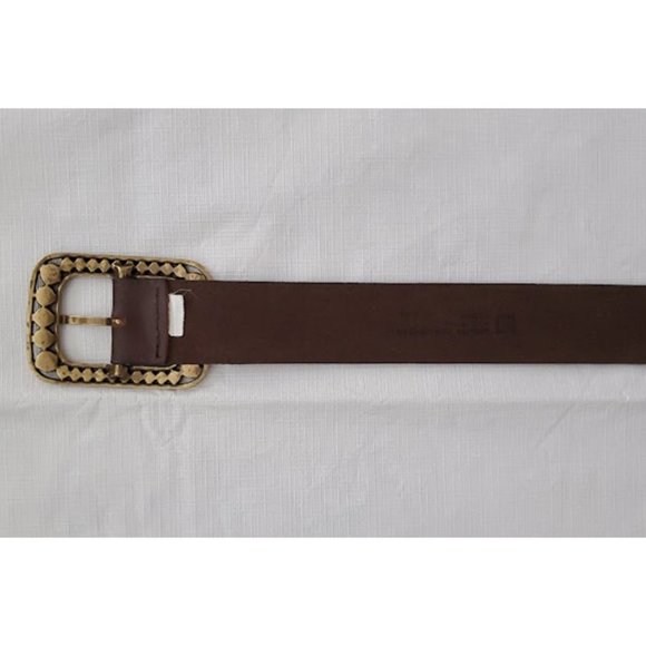 EUC Brown Leather Belt with Antique Gold Rhinestone Buckle Western Size XS - Picture 4 of 10
